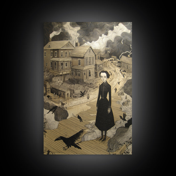 The Ghost Town Main Street, Victorian Macabre Art, Vertical Wall Art, Dark Halloween Decor, Canvas Print, Halloween Wall Art