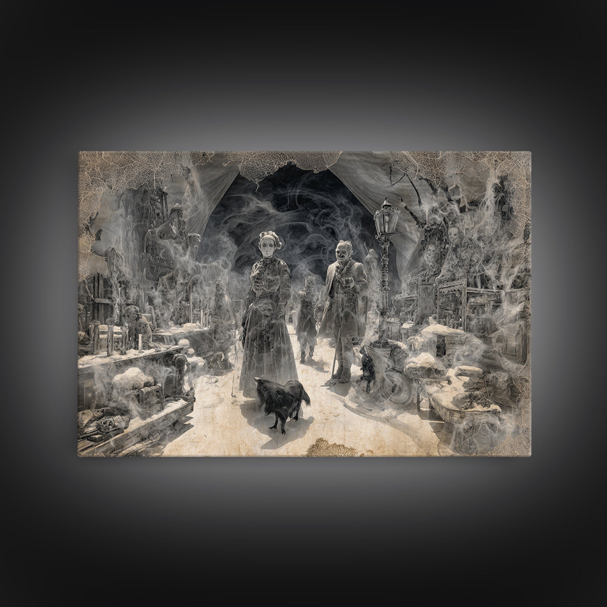 The Ghost Town Main Street, Biomechanical Horror Art, Landscape Wall Art, Gothic Horror Wall Art, Framed Canvas Print, Halloween Wall Art