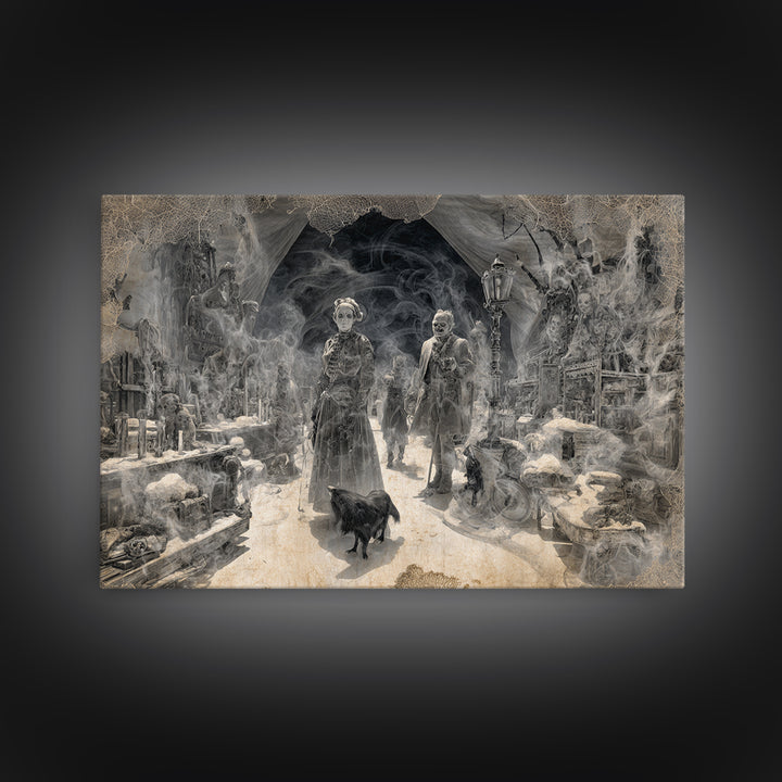 The Ghost Town Main Street, Biomechanical Horror Art, Landscape Wall Art, Gothic Horror Wall Art, Framed Canvas Print, Halloween Wall Art