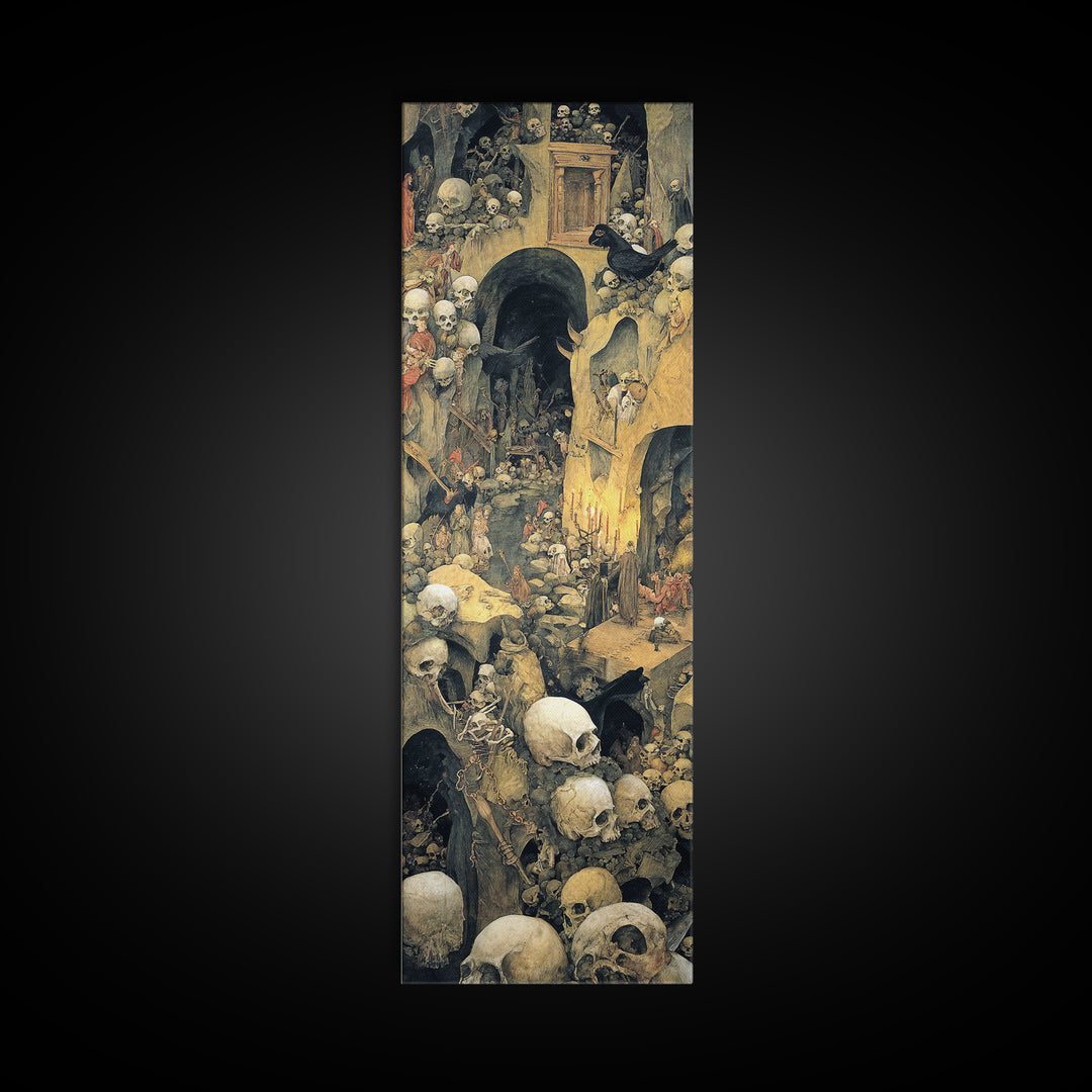 The Endless Catacombs, Medieval Grotesque Art, Tall Narrow Wall Art, Dark Halloween Decor, Canvas Print, Halloween Wall Art