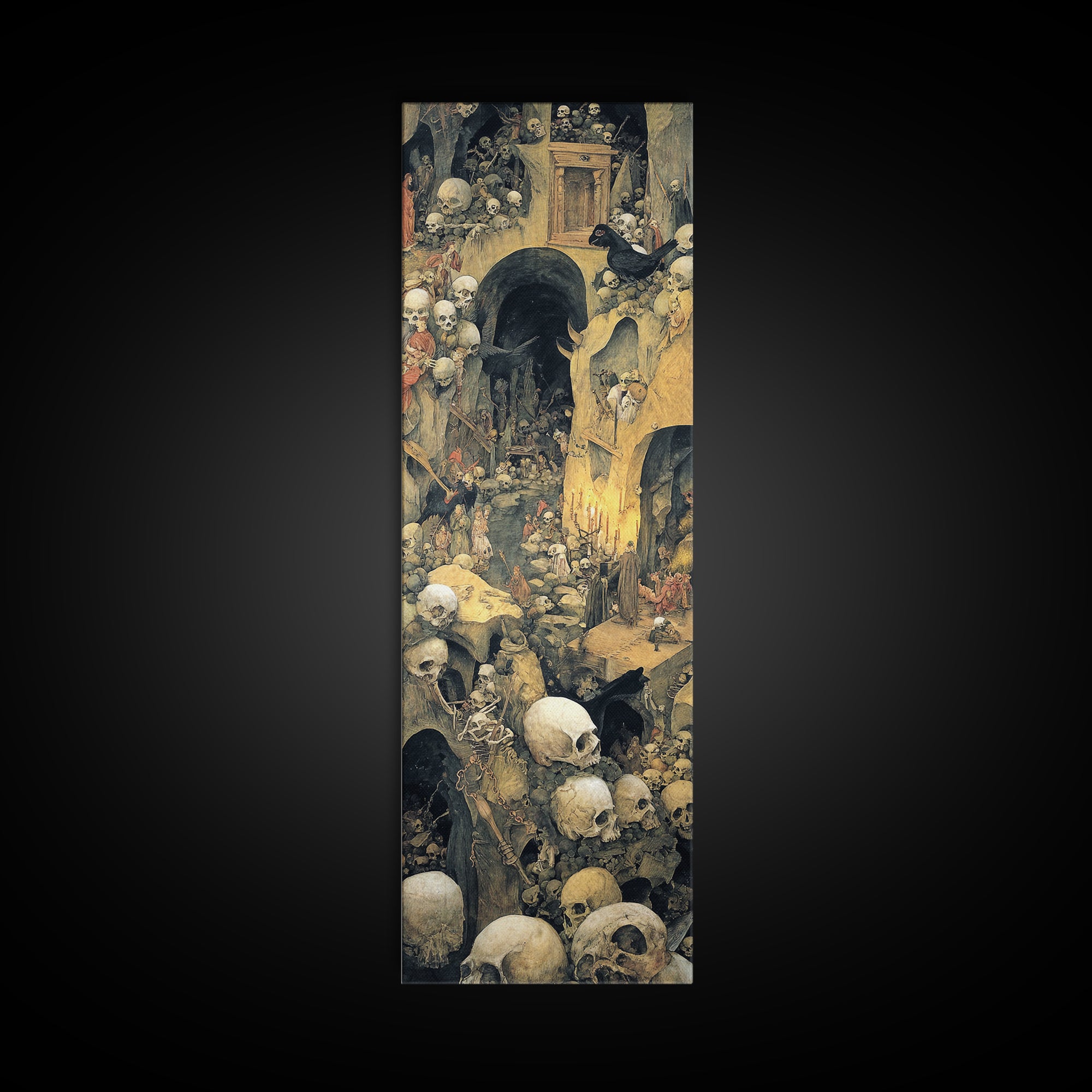 The Endless Catacombs, Medieval Grotesque Art, Tall Narrow Wall Art, Dark Halloween Decor, Canvas Print, Halloween Wall Art