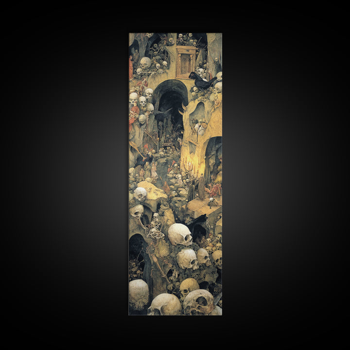 The Endless Catacombs, Medieval Grotesque Art, Tall Narrow Wall Art, Dark Halloween Decor, Canvas Print, Halloween Wall Art