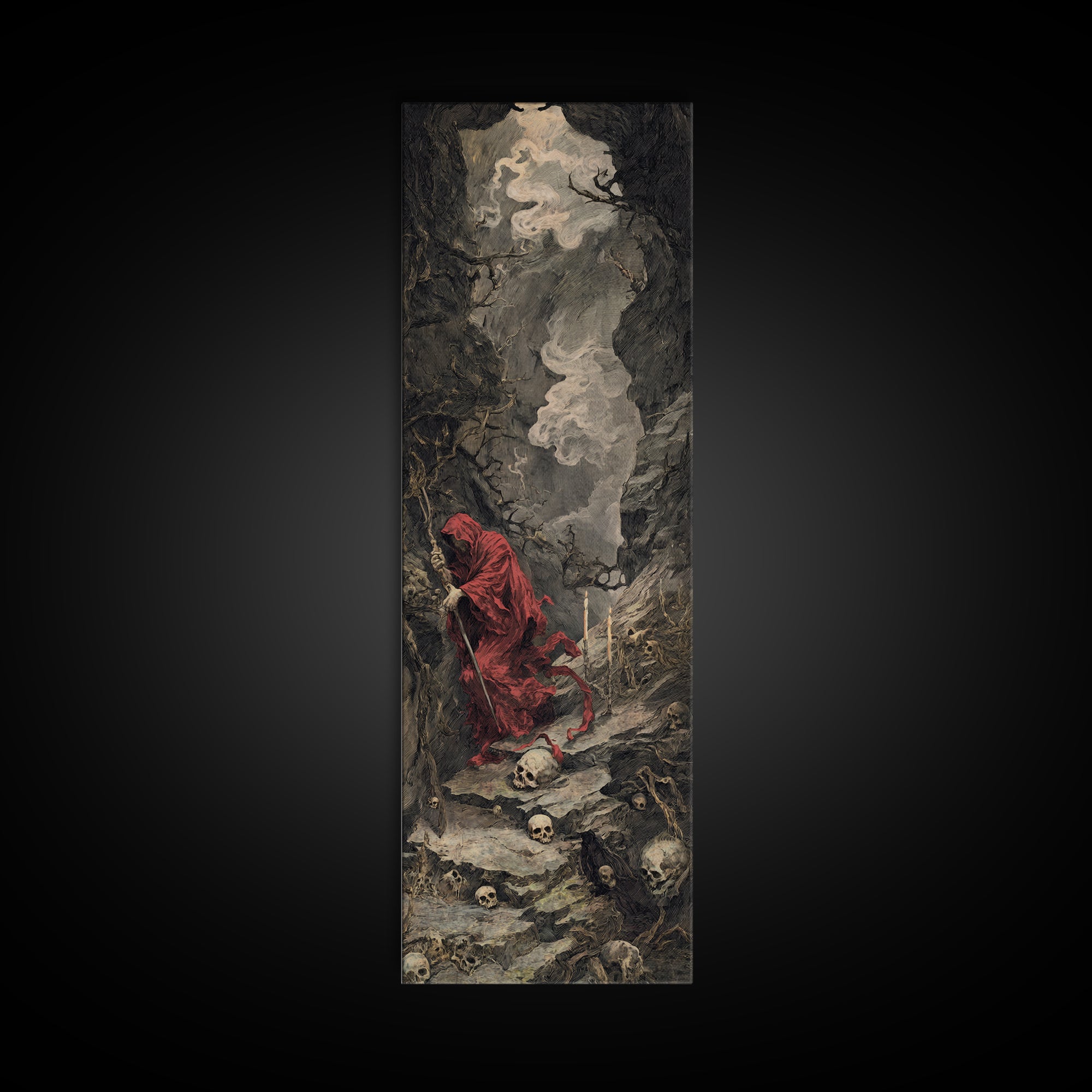 The Endless Catacombs, Baroque Witchcraft Art, Tall Narrow Wall Art, Dark Fantasy Wall Art, Framed Canvas Print, Halloween Wall Art