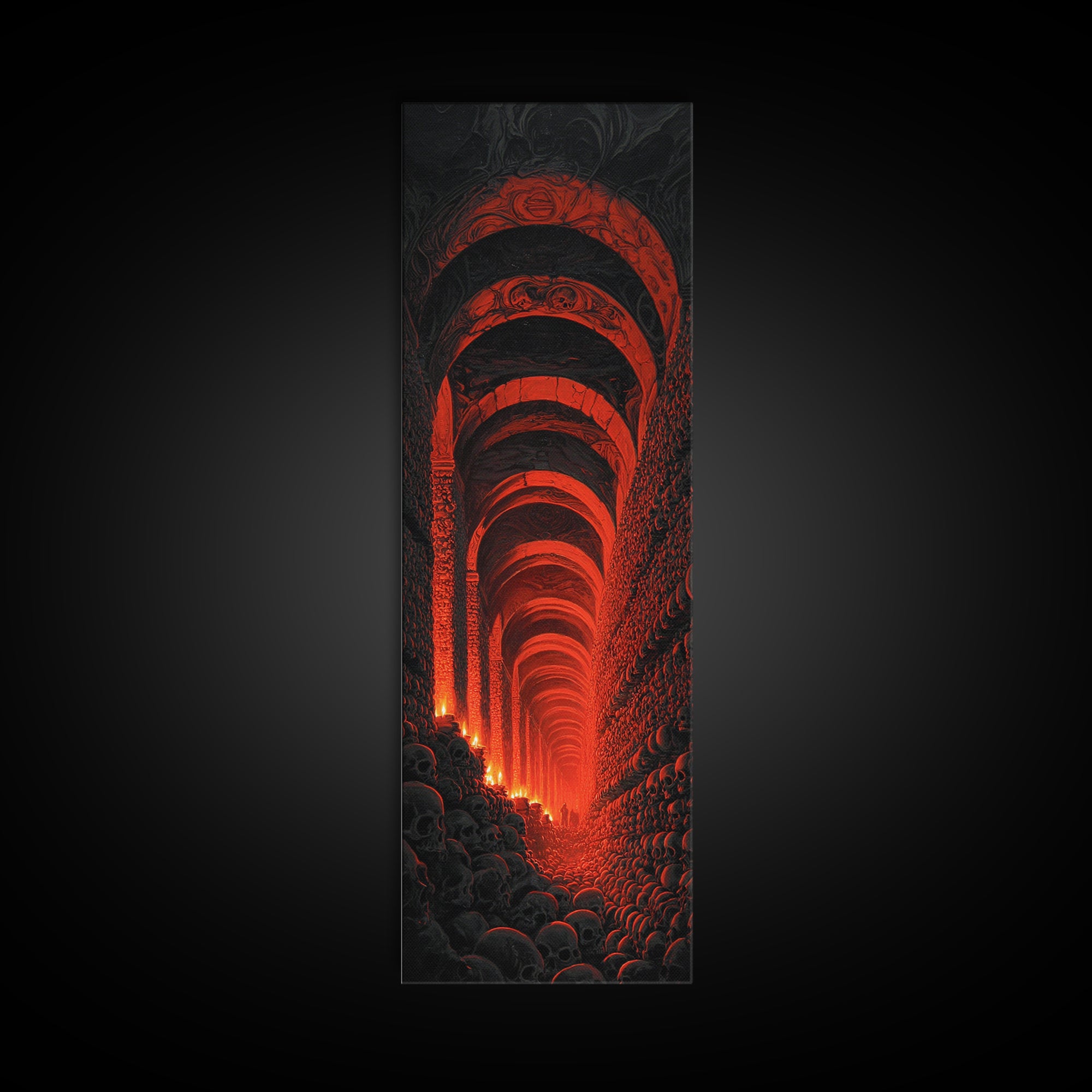 The Endless Catacombs, Visionary Gothic Art, Tall Narrow Wall Art, Dark Halloween Decor, Framed Canvas Print, Halloween Wall Art