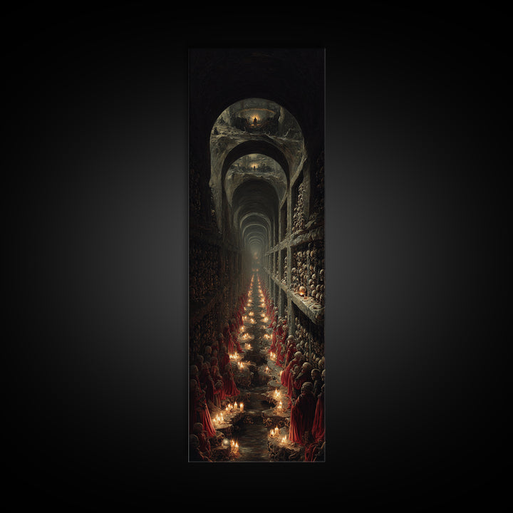 The Endless Catacombs, Architectural Etching Art, Tall Narrow Wall Art, Macabre Wall Art, Framed Canvas Print