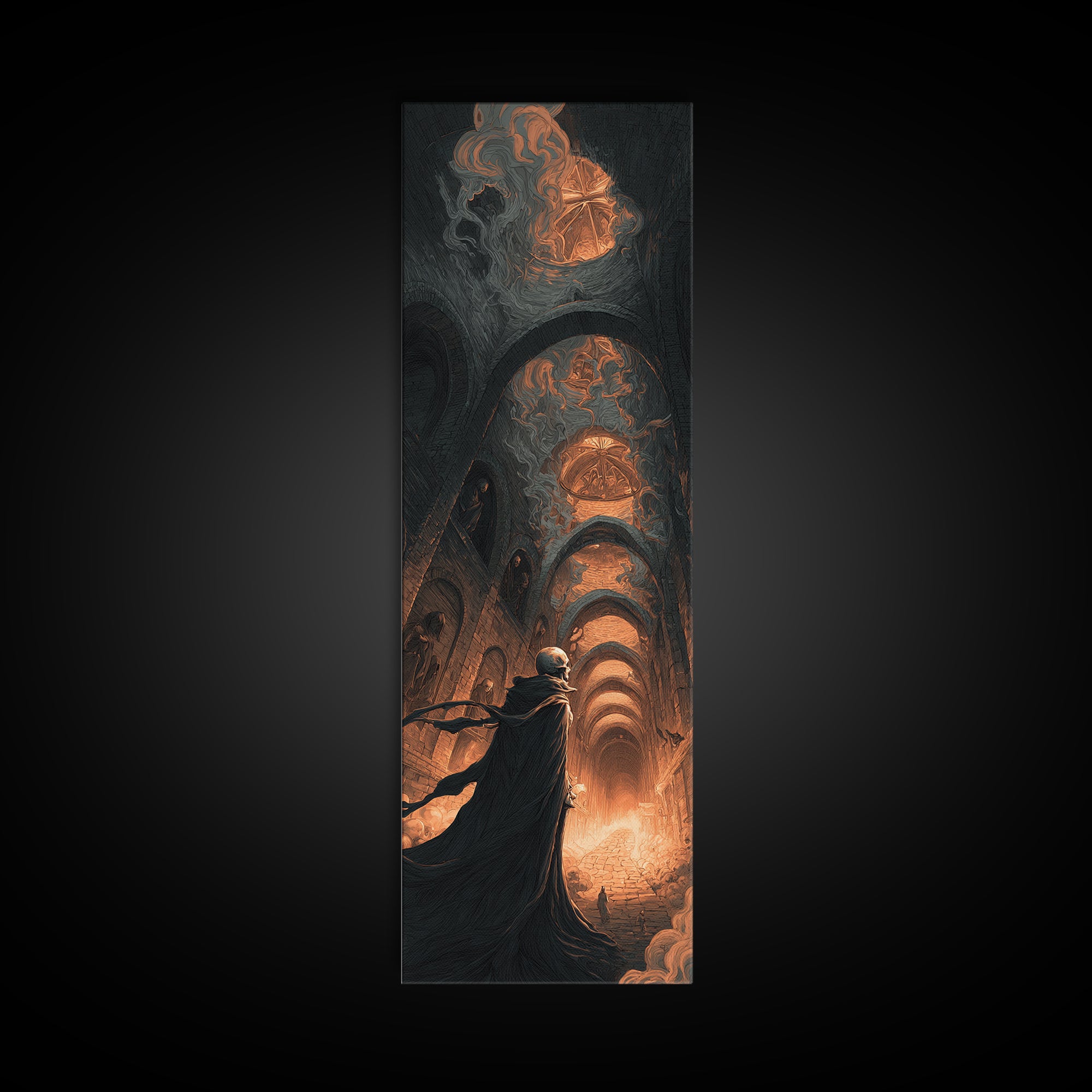 The Endless Catacombs, Apocalyptic Romantic Art, Tall Narrow Wall Art, Macabre Wall Art, Canvas Print, Halloween Wall Art, Halloween Decor