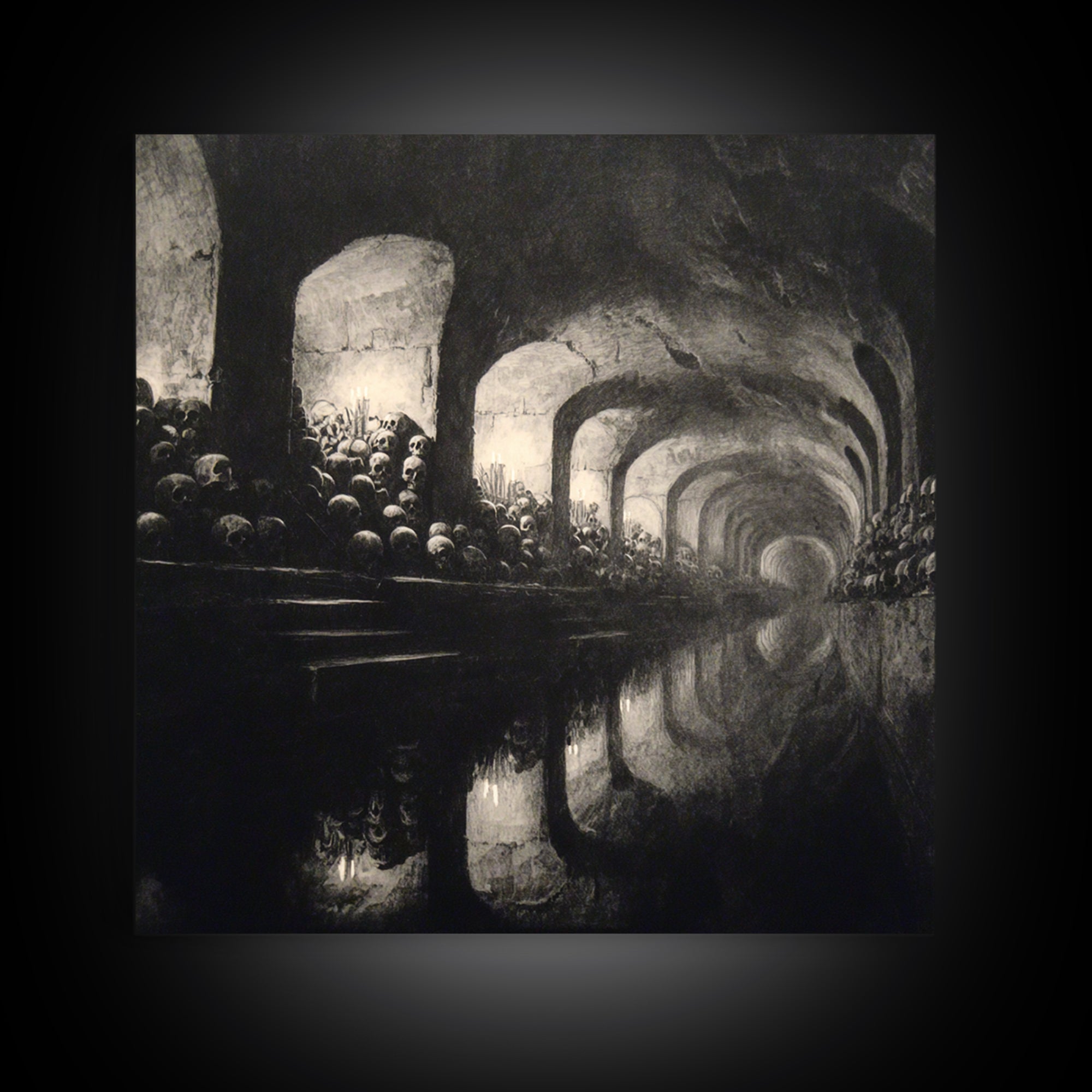 The Endless Catacombs, Symbolist Dream Art, Square Wall Art, Gothic Horror Wall Art, Framed Canvas Print, Halloween Wall Art