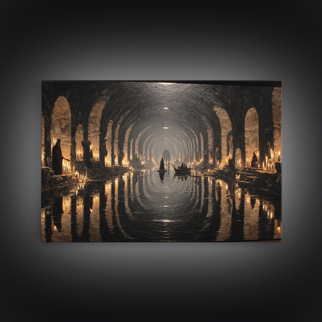 The Endless Catacombs, Symbolist Gothic Landscape, Landscape Wall Art, Macabre Wall Art, Canvas Print, Halloween Wall Art, Dark Fantasy Art