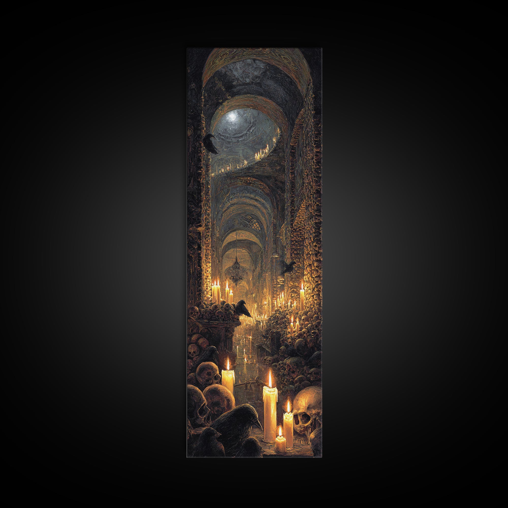 The Endless Catacombs, Ornate Symbolist Art, Tall Narrow Wall Art, Macabre Wall Art, Framed Canvas Print, Halloween Wall Art