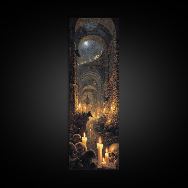 The Endless Catacombs, Ornate Symbolist Art, Tall Narrow Wall Art, Macabre Wall Art, Framed Canvas Print, Halloween Wall Art