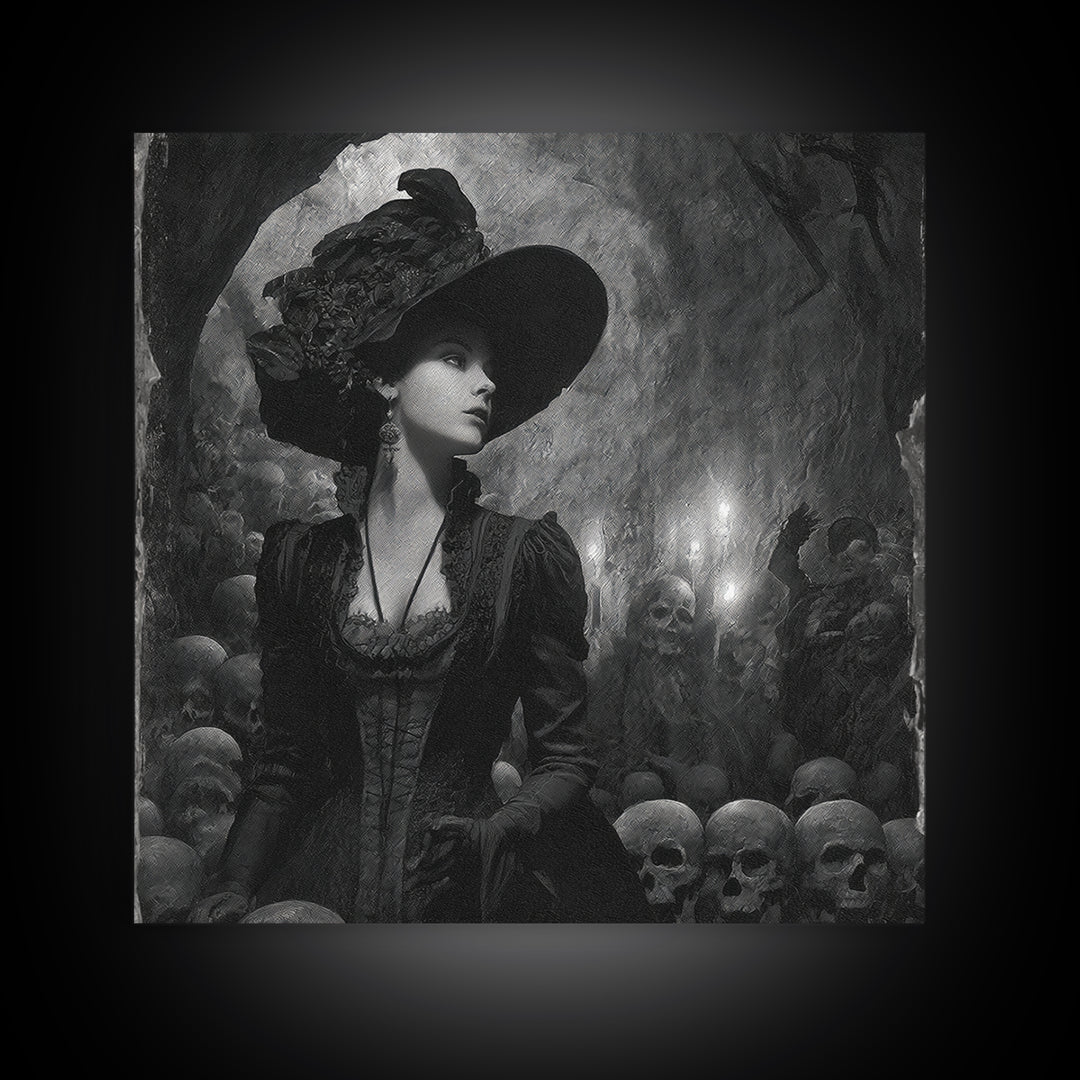 The Endless Catacombs, Decadent Gothic Art, Square Wall Art, Dark Halloween Decor, Framed Canvas Print, Halloween Wall Art