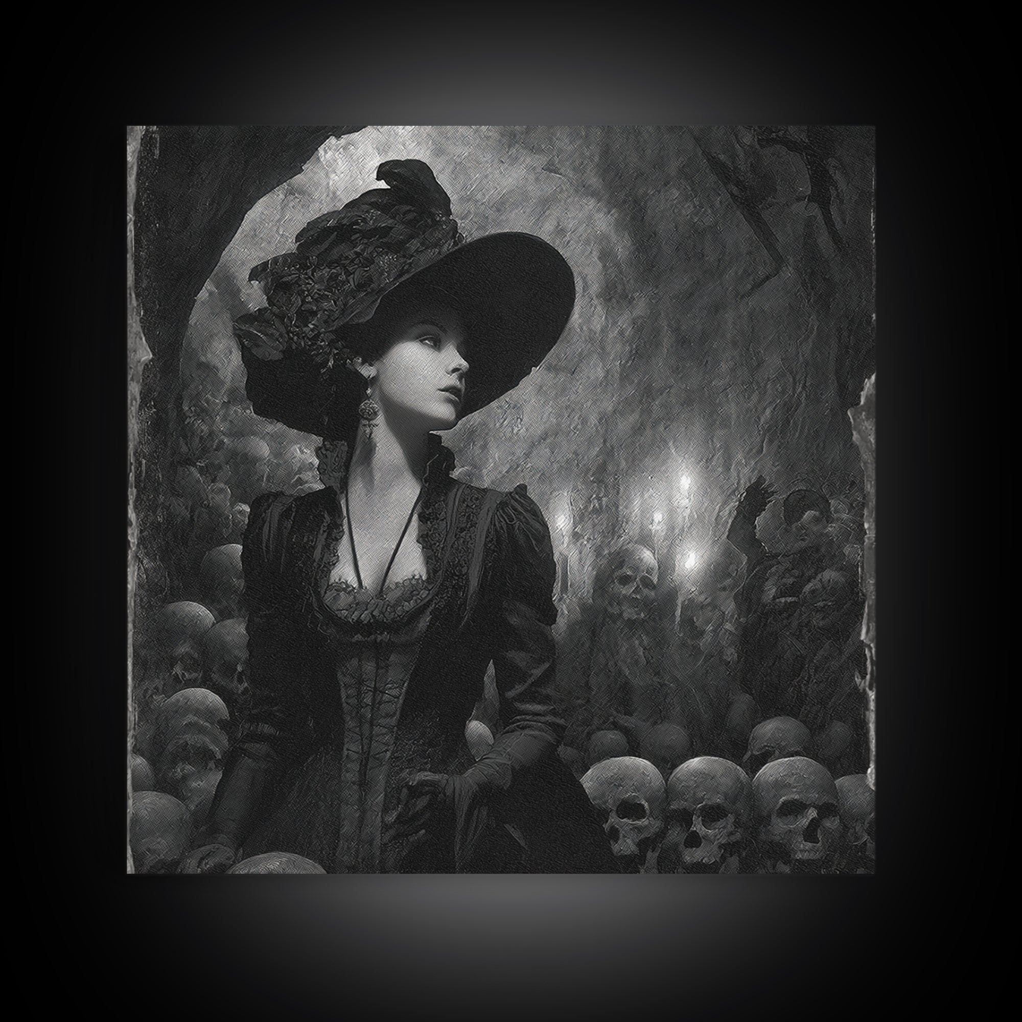 The Endless Catacombs, Decadent Gothic Art, Square Wall Art, Dark Halloween Decor, Framed Canvas Print, Halloween Wall Art