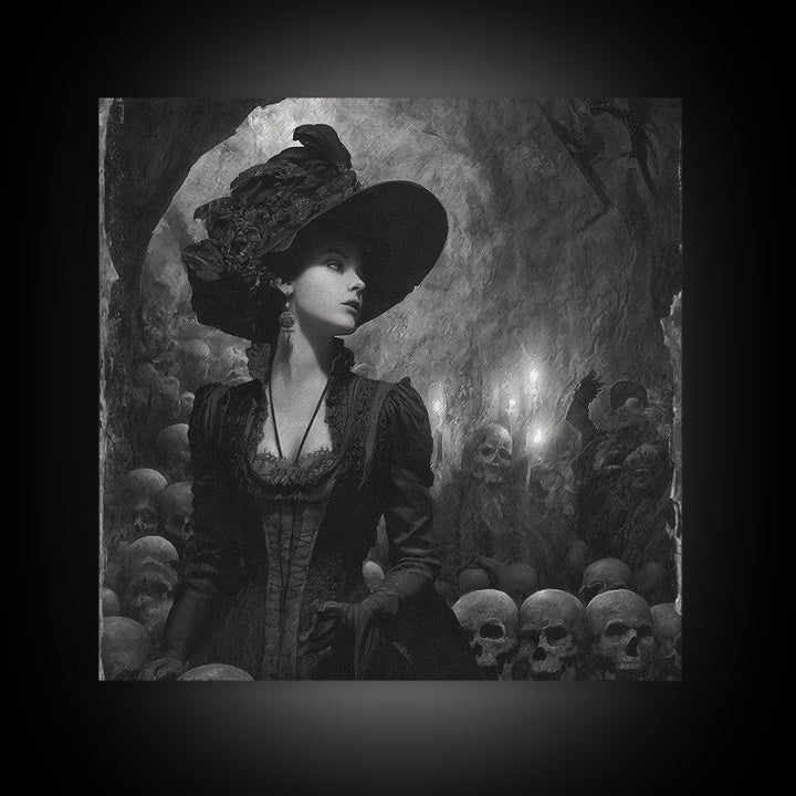 The Endless Catacombs, Decadent Gothic Art, Square Wall Art, Dark Halloween Decor, Framed Canvas Print, Halloween Wall Art