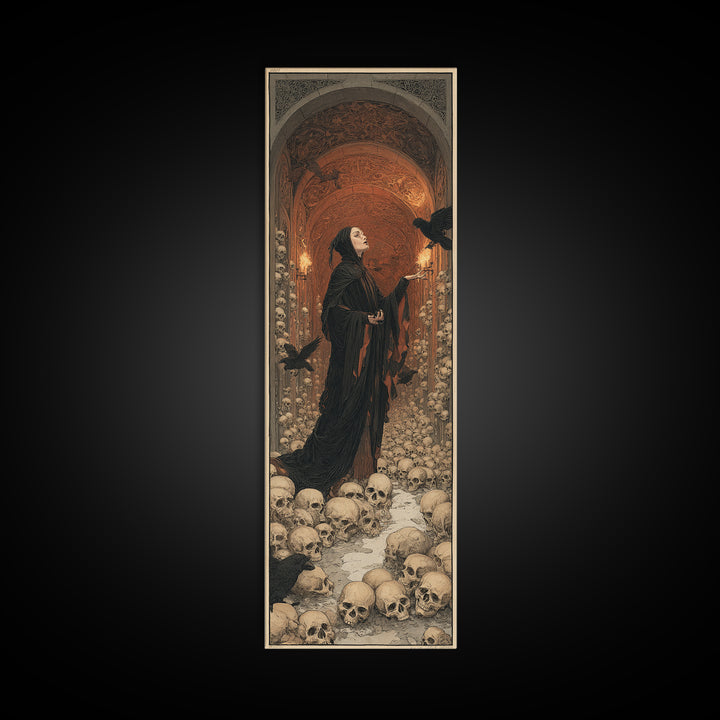 The Endless Catacombs, Symbolist Death Art, Tall Narrow Wall Art, Dark Fantasy Wall Art, Canvas Print, Halloween Wall Art