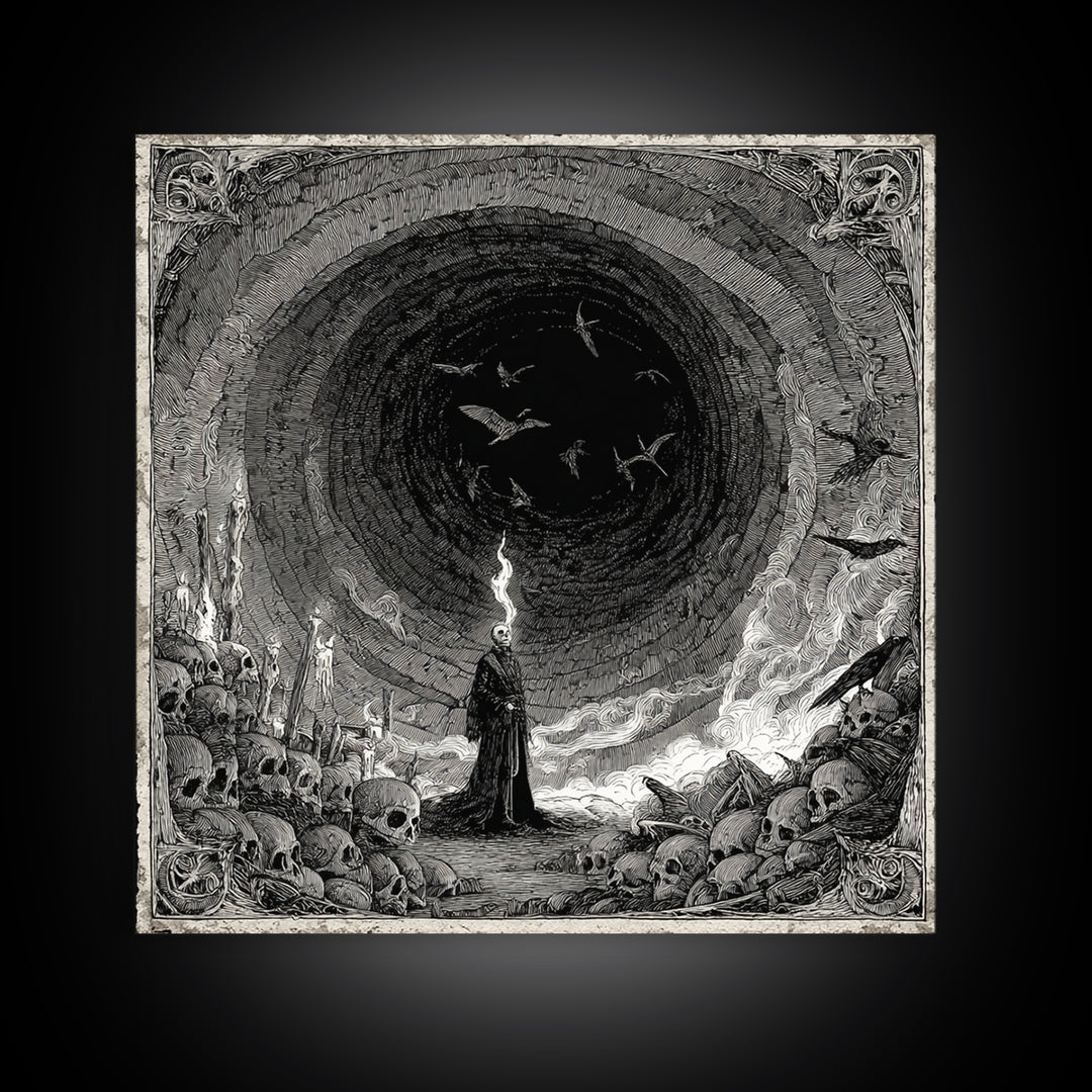 The Endless Catacombs, Expressionist Nightmare Art, Square Wall Art, Dark Fantasy Wall Art, Framed Canvas Print, Halloween Wall Art