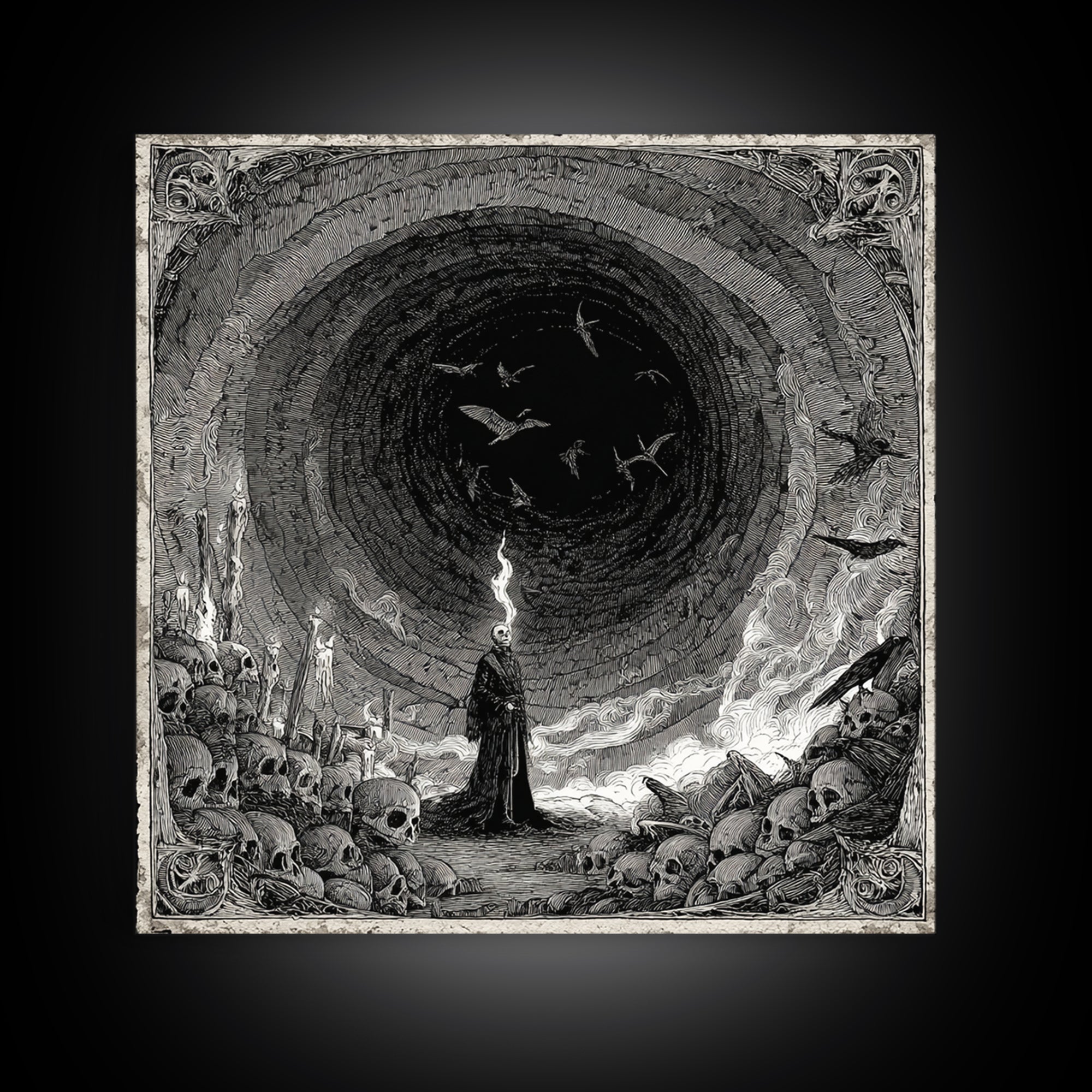 The Endless Catacombs, Expressionist Nightmare Art, Square Wall Art, Dark Fantasy Wall Art, Framed Canvas Print, Halloween Wall Art