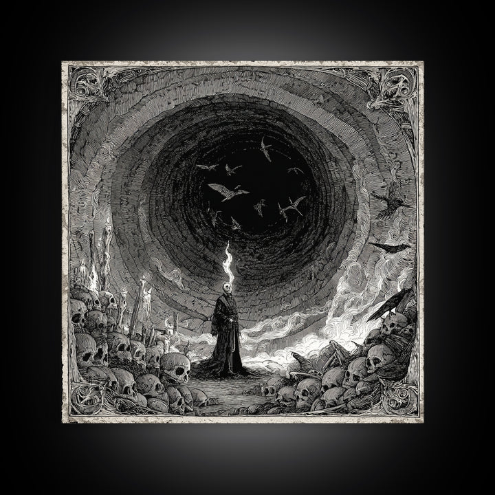 The Endless Catacombs, Expressionist Nightmare Art, Square Wall Art, Dark Fantasy Wall Art, Framed Canvas Print, Halloween Wall Art