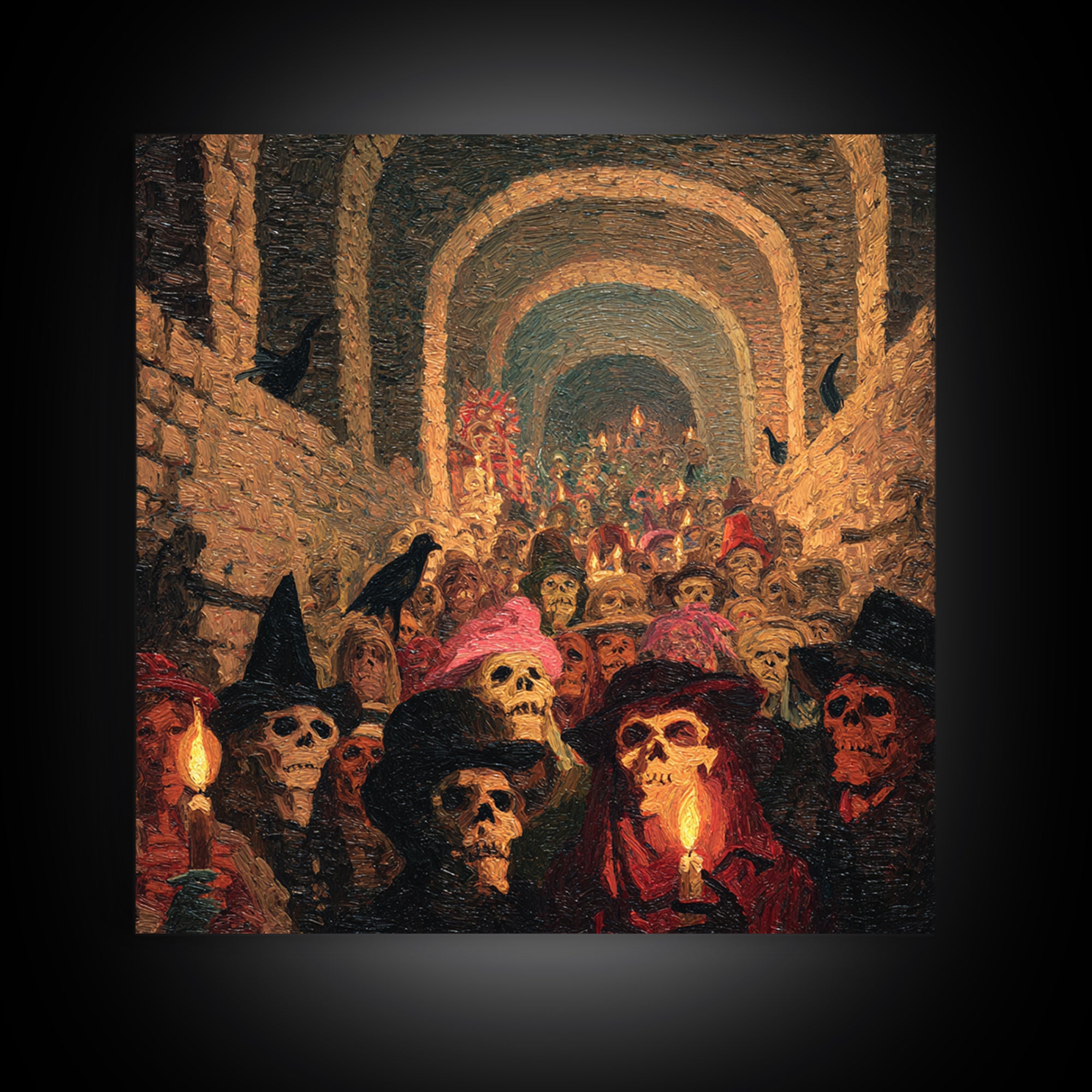 The Endless Catacombs, Grotesque Carnival Art, Square Wall Art, Macabre Wall Art, Framed Canvas Print, Halloween Wall Art