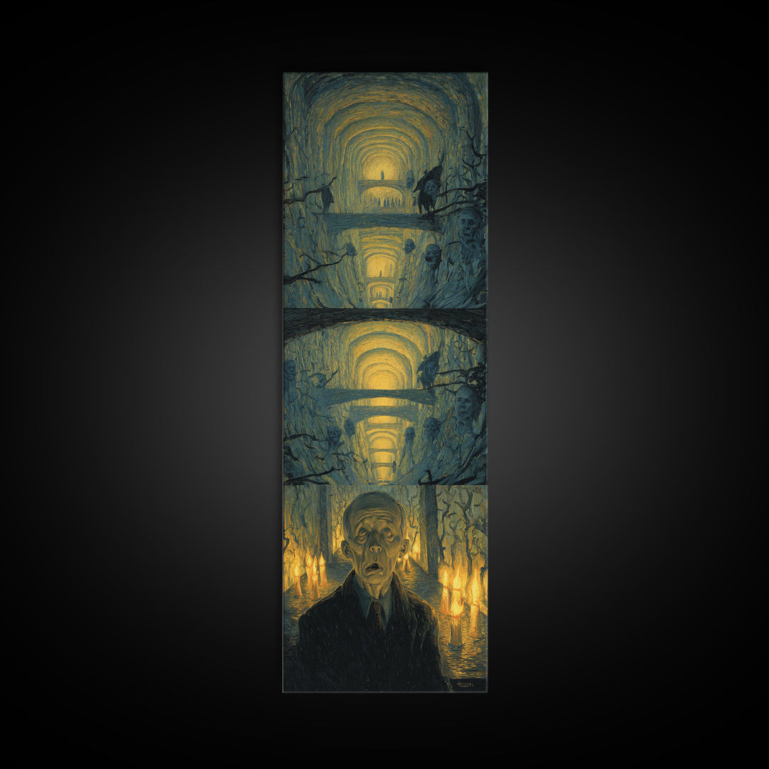 The Endless Catacombs, Expressionist Gothic Art, Tall Narrow Wall Art, Macabre Wall Art, Framed Canvas Print, Halloween Wall Art