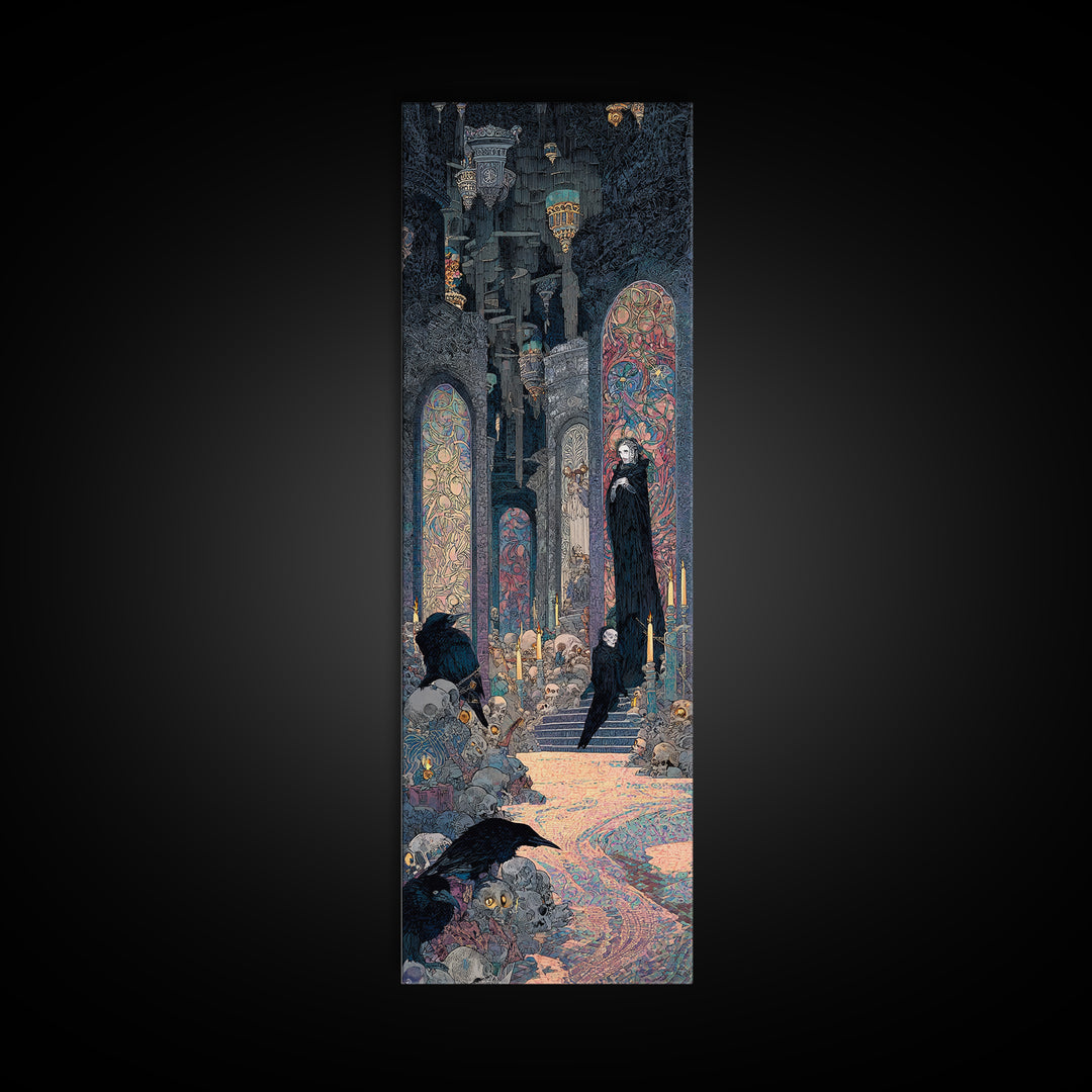 The Endless Catacombs, Stained Glass Gothic Art, Tall Narrow Wall Art, Dark Halloween Decor, Canvas Print, Halloween Wall Art