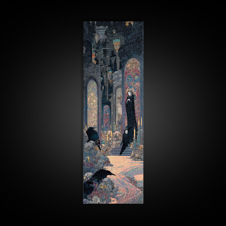 The Endless Catacombs, Stained Glass Gothic Art, Tall Narrow Wall Art, Dark Halloween Decor, Canvas Print, Halloween Wall Art