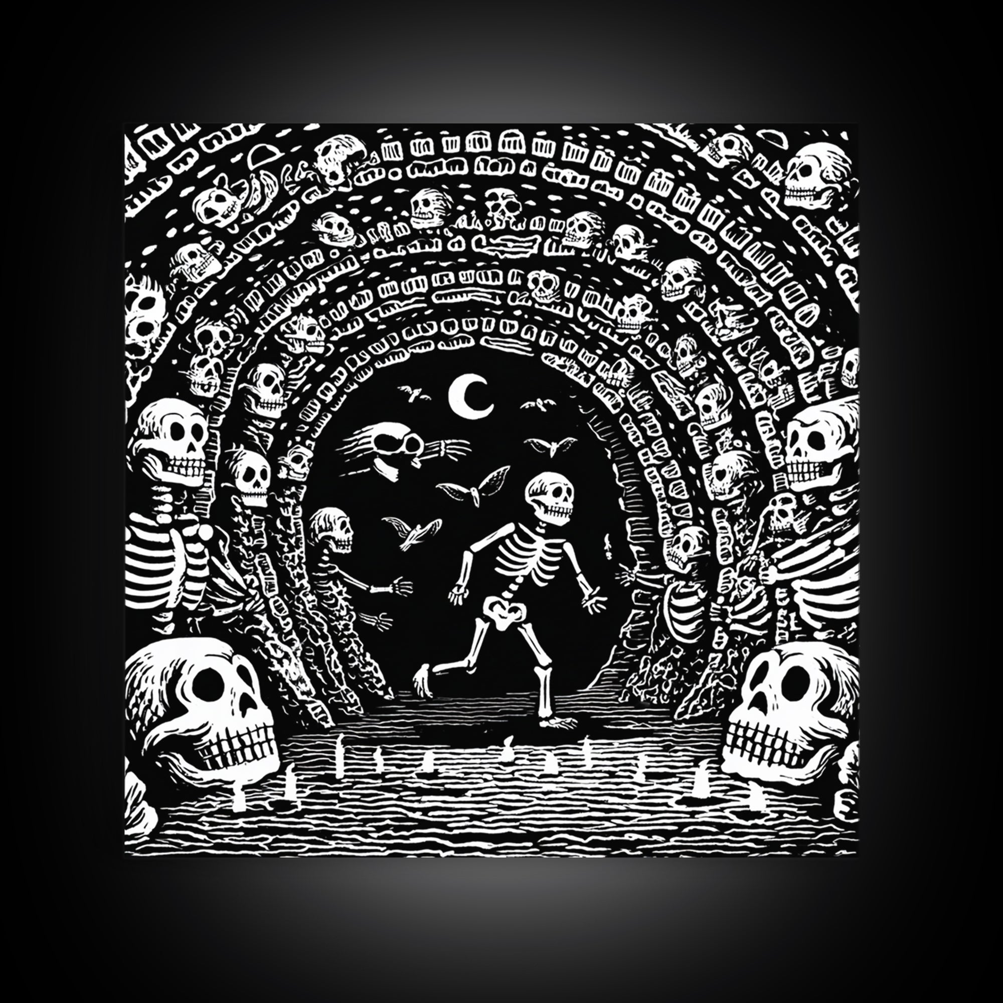 The Endless Catacombs, Macabre Folk Print Art, Square Wall Art, Macabre Wall Art, Framed Canvas Print, Halloween Wall Art
