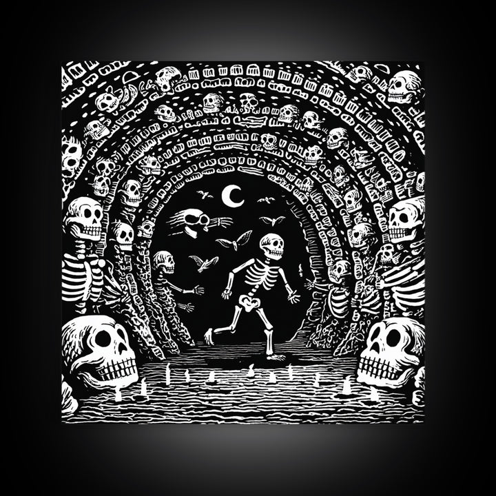 The Endless Catacombs, Macabre Folk Print Art, Square Wall Art, Macabre Wall Art, Framed Canvas Print, Halloween Wall Art