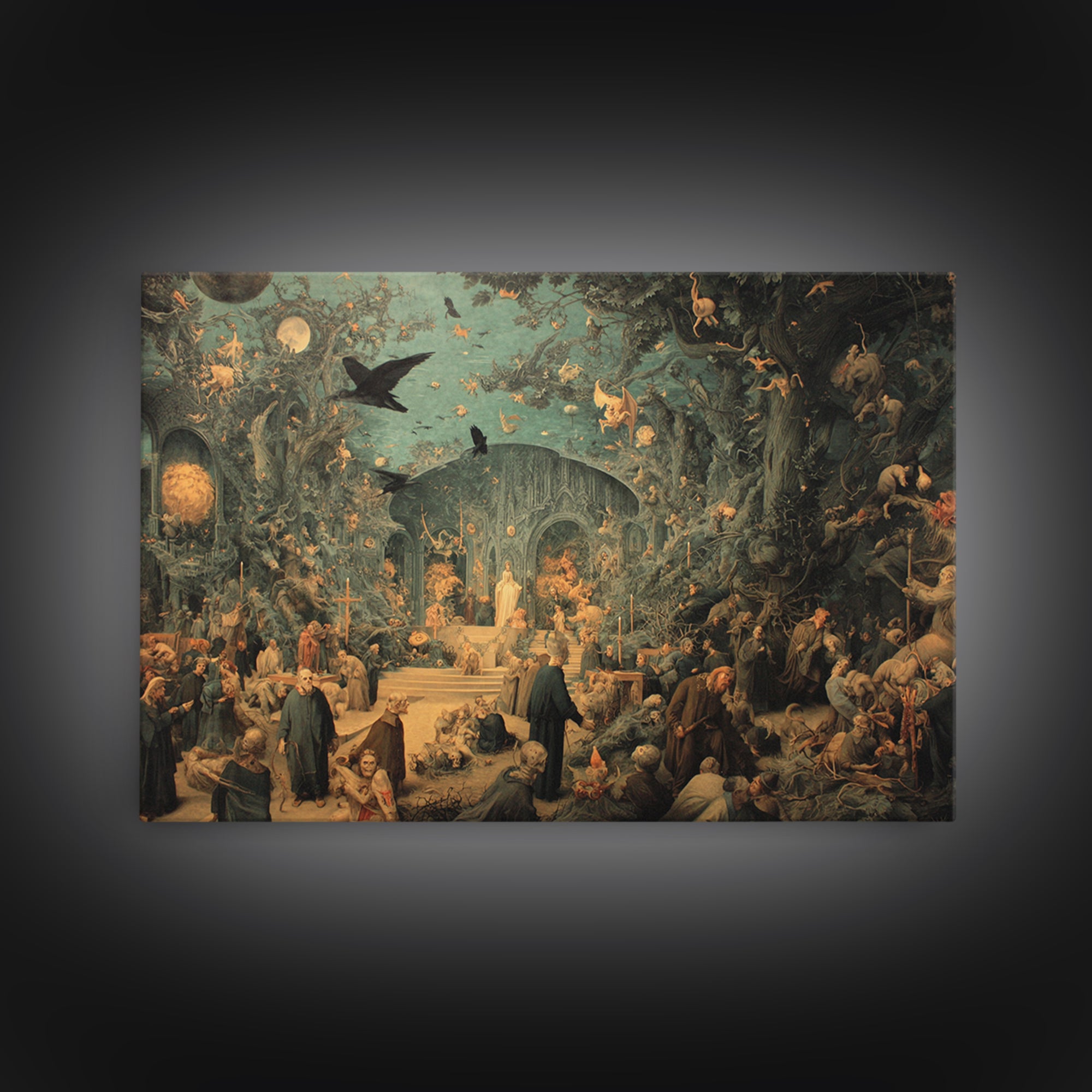 The Overgrown Chapel, Medieval Grotesque Art, Landscape Wall Art, Dark Fantasy Wall Art, Canvas Print, Halloween Wall Art