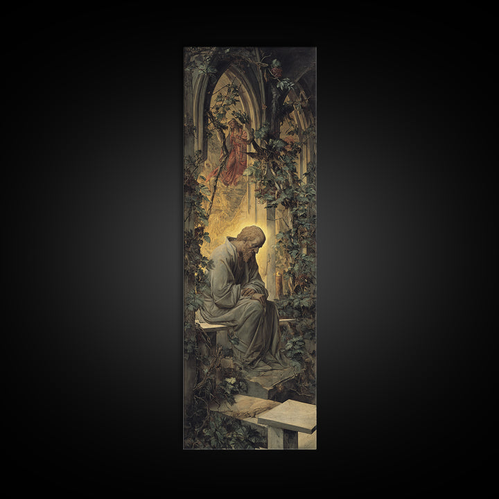 The Overgrown Chapel, Dark Renaissance Art, Tall Narrow Wall Art, Gothic Horror Wall Art, Framed Canvas Print, Halloween Wall Art