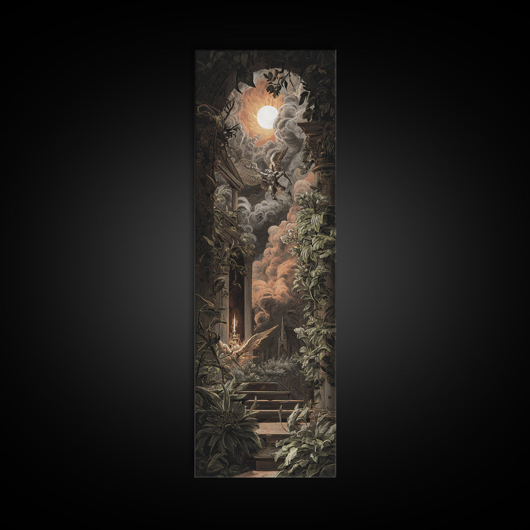 The Overgrown Chapel, Visionary Gothic Art, Tall Narrow Wall Art, Gothic Horror Wall Art, Framed Canvas Print, Halloween Wall Art
