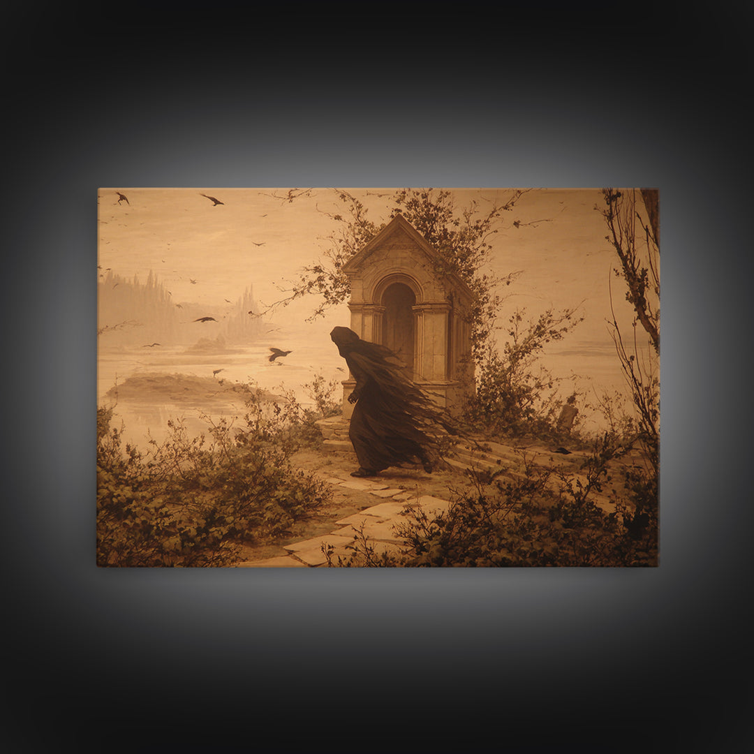 The Overgrown Chapel, Romantic Gothic Landscape, Landscape Wall Art, Gothic Horror Wall Art, Framed Canvas Print