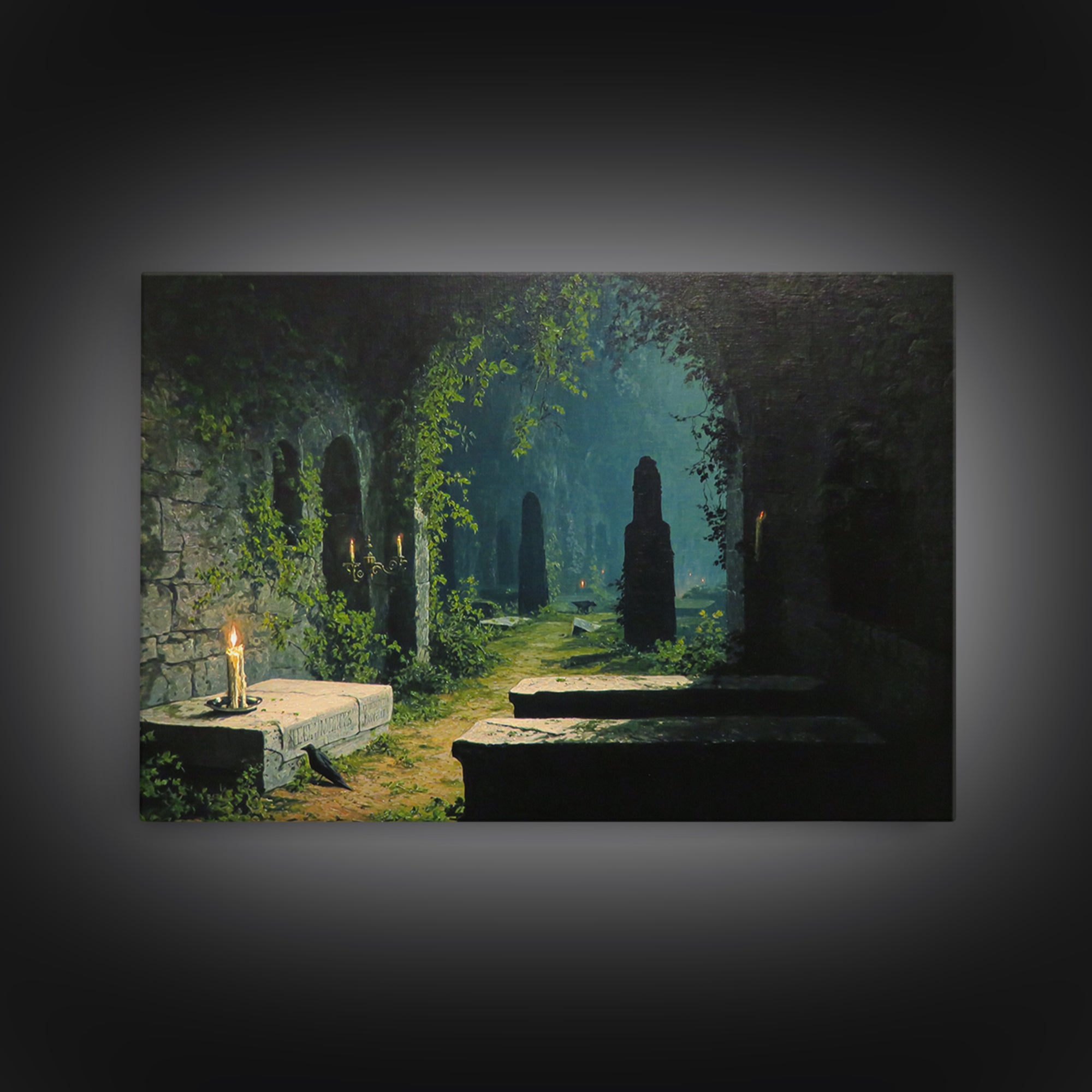 The Overgrown Chapel, Symbolist Gothic Landscape, Landscape Wall Art, Gothic Horror Wall Art, Framed Canvas Print, Halloween Wall Art