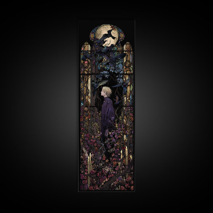 The Overgrown Chapel, Stained Glass Gothic Art, Tall Narrow Wall Art, Dark Fantasy Wall Art, Canvas Print, Halloween Wall Art