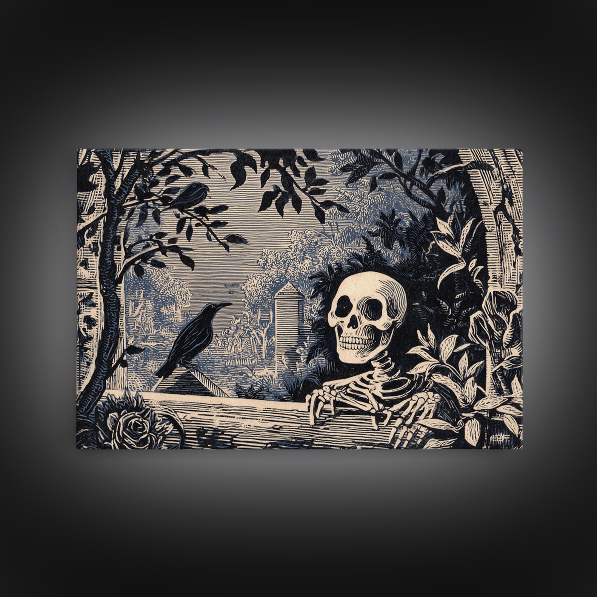 The Overgrown Chapel, Macabre Folk Print Art, Landscape Wall Art, Dark Fantasy Wall Art, Framed Canvas Print, Halloween Wall Art