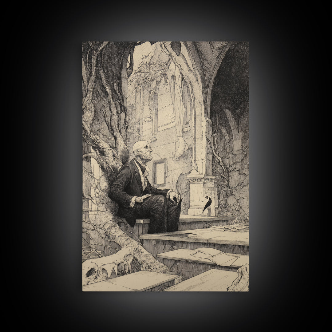The Overgrown Chapel, Victorian Macabre Art, Vertical Wall Art, Dark Halloween Decor, Canvas Print, Halloween Wall Art, Horror Wall Art