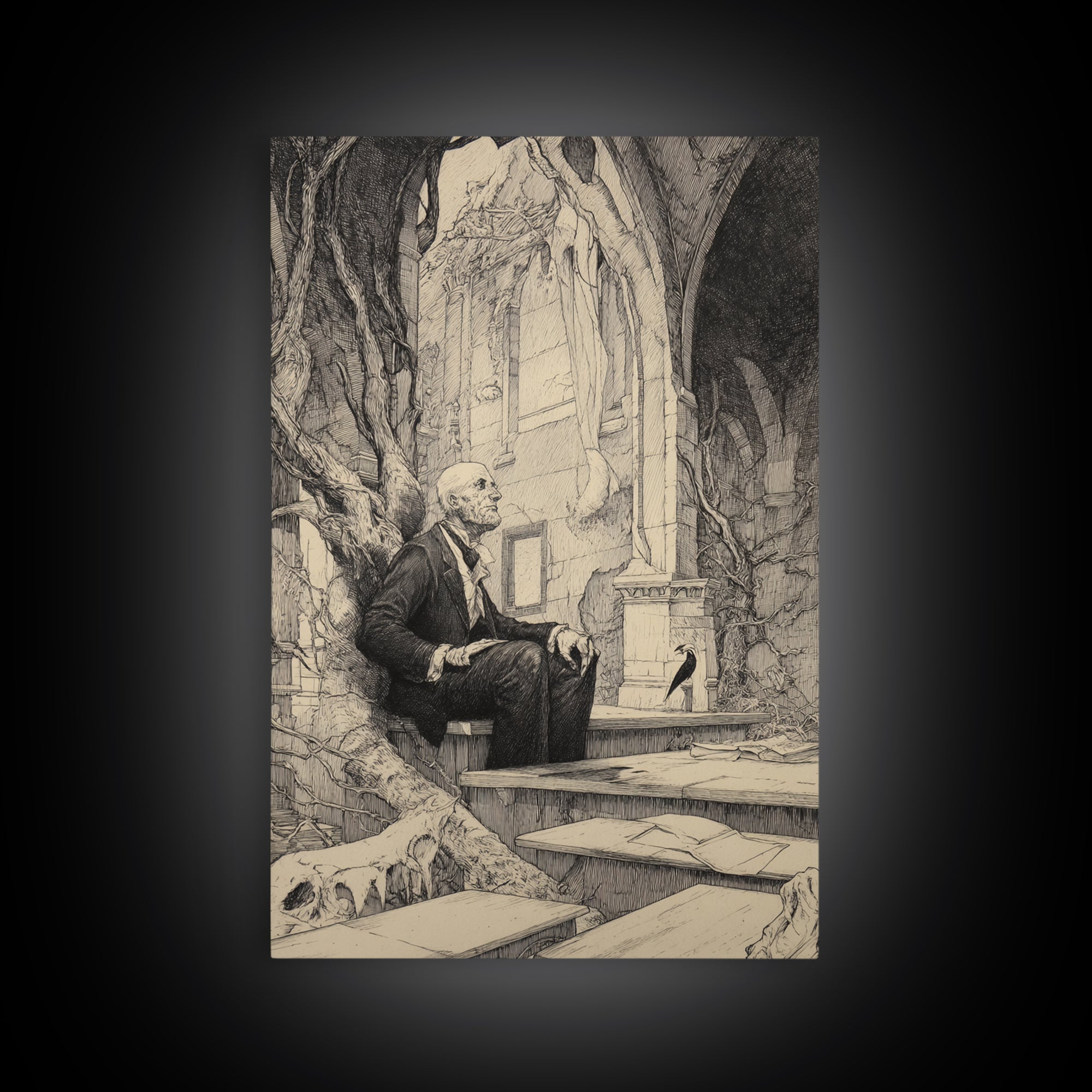 The Overgrown Chapel, Victorian Macabre Art, Vertical Wall Art, Dark Halloween Decor, Canvas Print, Halloween Wall Art, Horror Wall Art