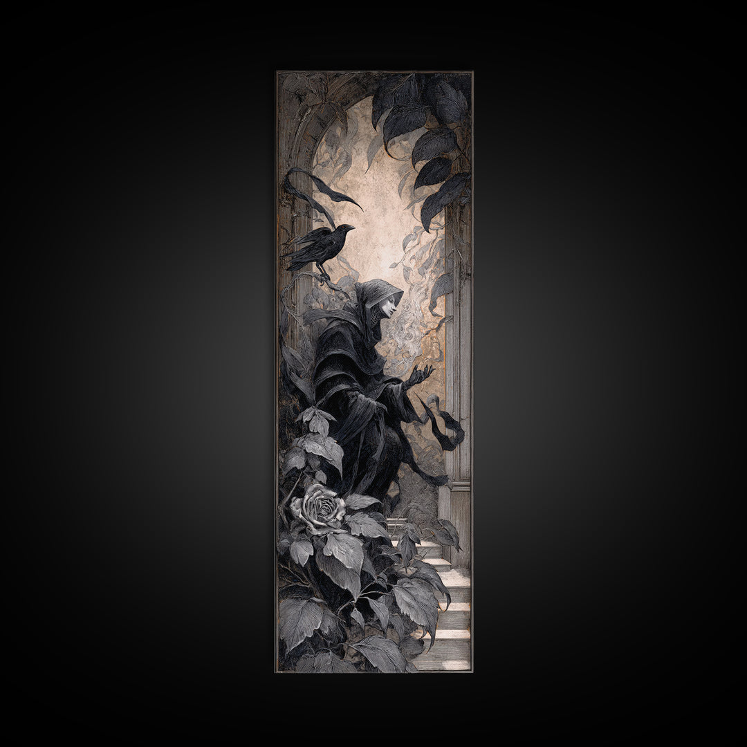 The Overgrown Chapel, Biomechanical Horror Art, Tall Narrow Wall Art, Macabre Wall Art, Canvas Print, Halloween Wall Art, Gothic Home Decor