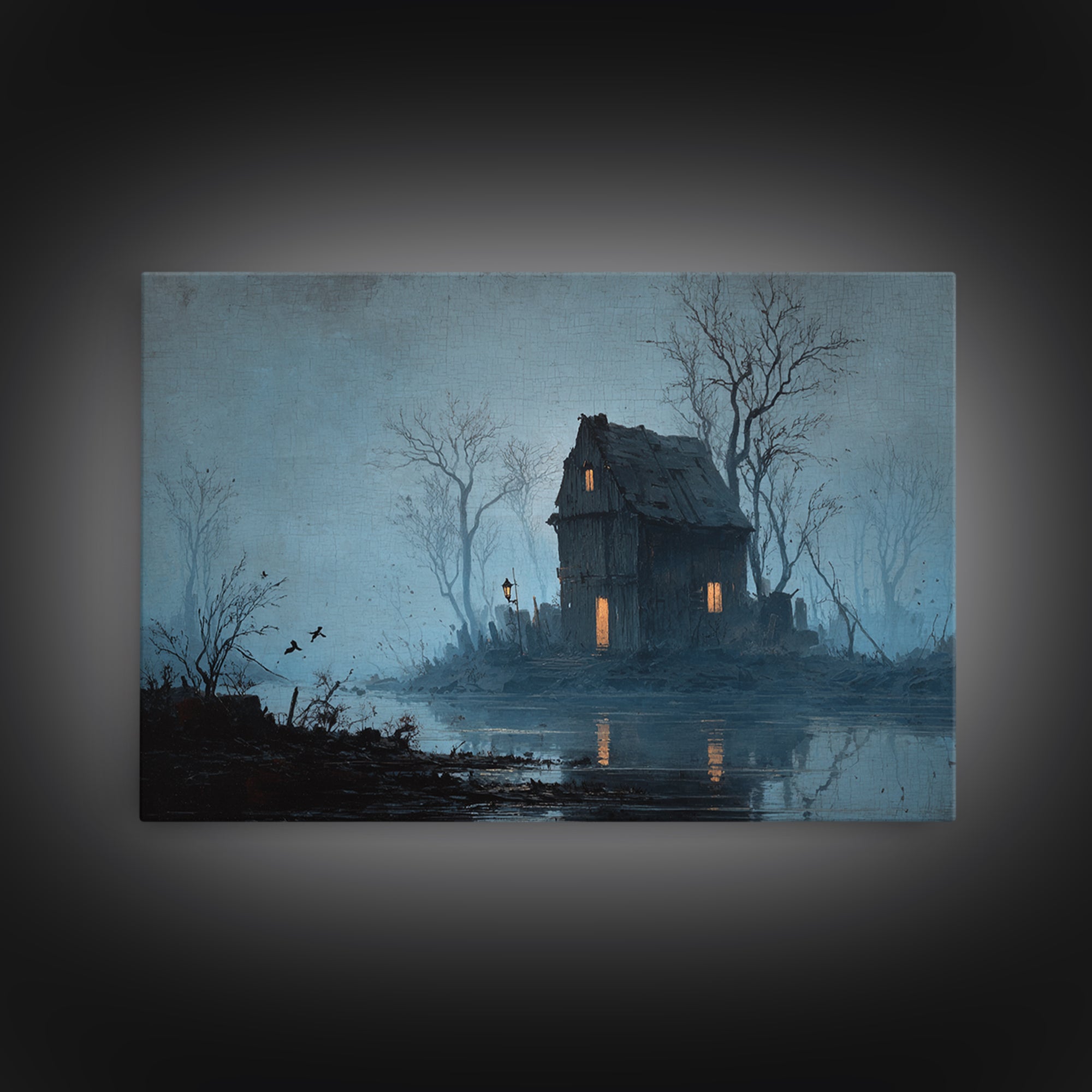 The Foggy Swamp Shack, Romantic Gothic Landscape, Landscape Wall Art, Gothic Horror Wall Art, Canvas Print, Halloween Wall Art