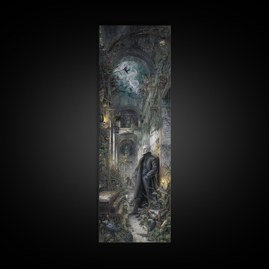 The Derelict Asylum, Medieval Grotesque Art, Tall Narrow Wall Art, Dark Halloween Decor, Canvas Print, Halloween Wall Art