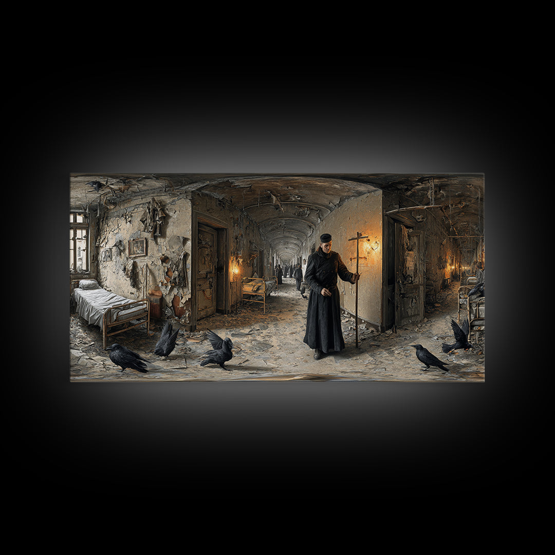 The Derelict Asylum, Northern Renaissance Horror, Wide Panoramic Art, Macabre Wall Art, Canvas Print, Halloween Wall Art