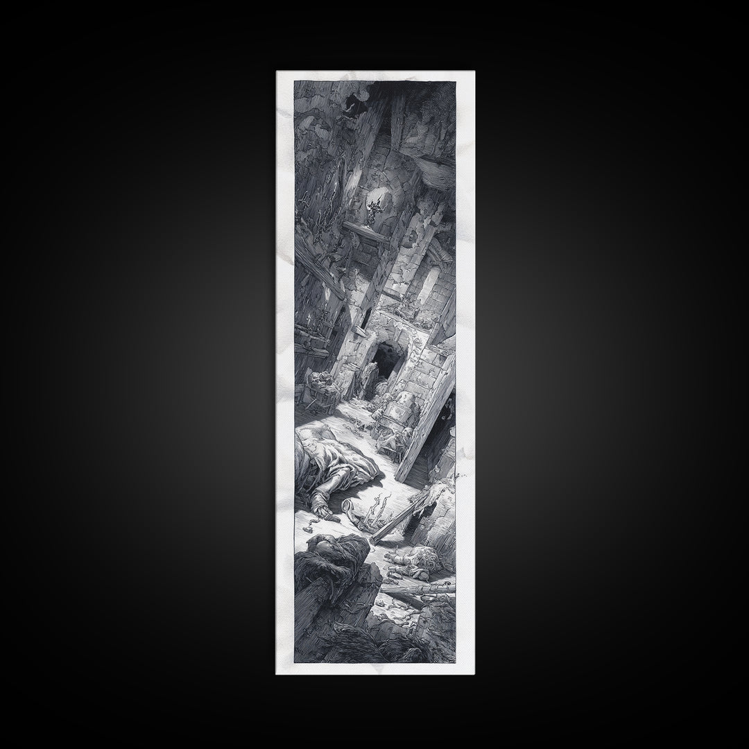 The Derelict Asylum, Renaissance Engraving Art, Tall Narrow Wall Art, Dark Halloween Decor, Framed Canvas Print, Halloween Wall Art