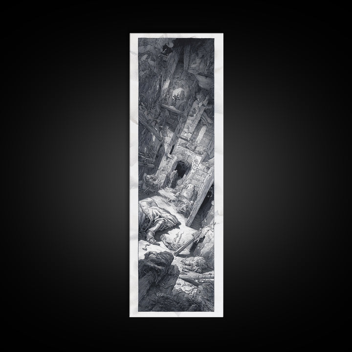 The Derelict Asylum, Renaissance Engraving Art, Tall Narrow Wall Art, Dark Halloween Decor, Framed Canvas Print, Halloween Wall Art