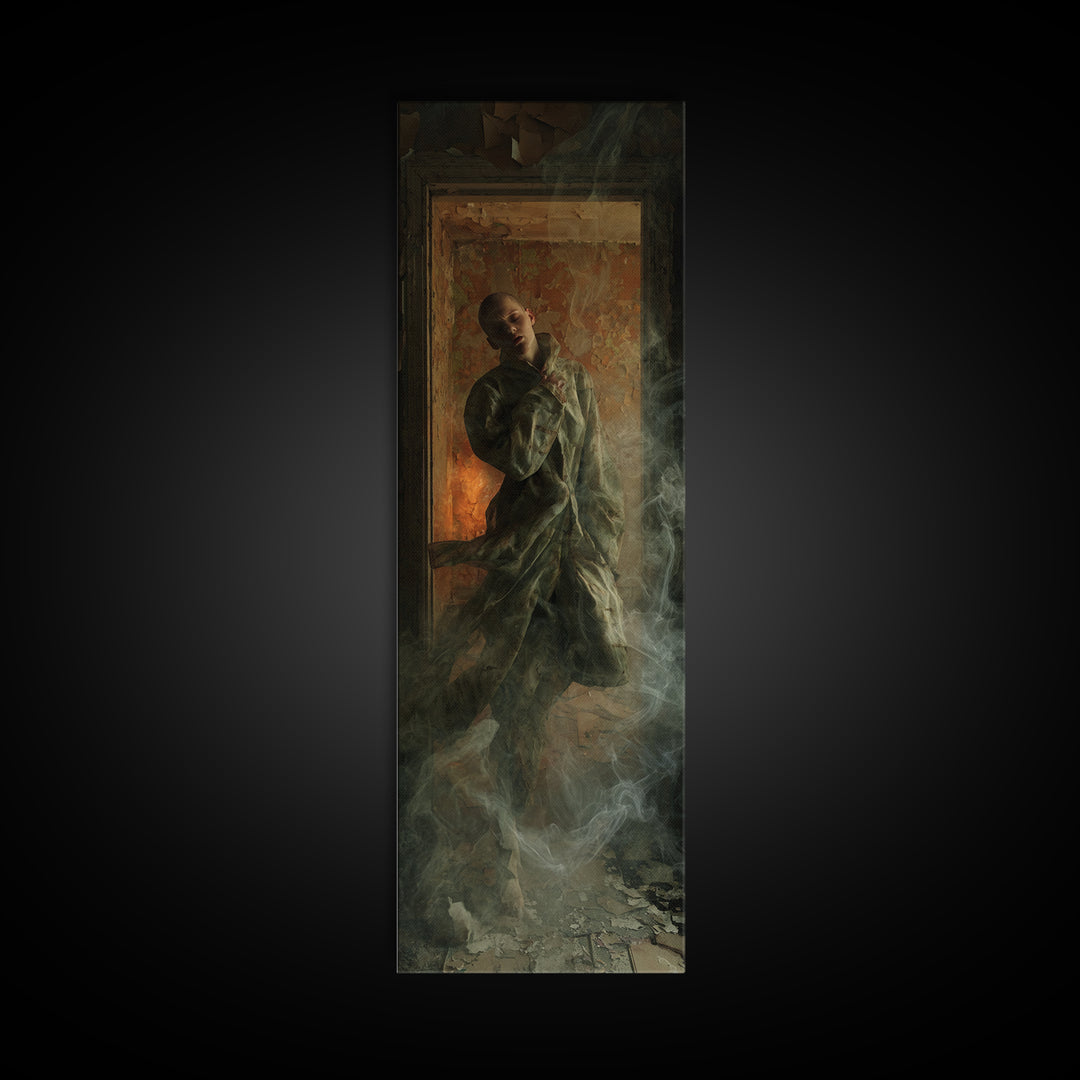 The Derelict Asylum, Visionary Gothic Art, Tall Narrow Wall Art, Dark Fantasy Wall Art, Framed Canvas Print, Halloween Wall Art