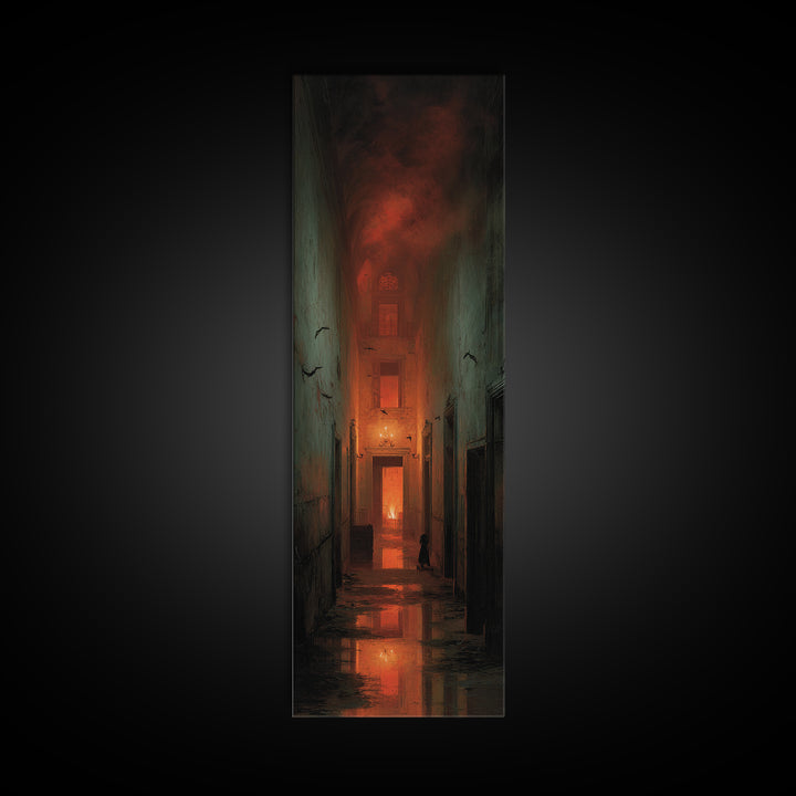 The Derelict Asylum, Apocalyptic Romantic Art, Tall Narrow Wall Art, Dark Halloween Decor, Framed Canvas Print, Halloween Wall Art