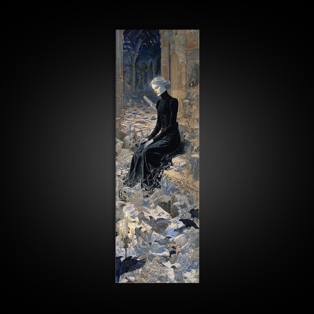 The Derelict Asylum, Symbolist Death Art, Tall Narrow Wall Art, Dark Fantasy Wall Art, Framed Canvas Print, Halloween Wall Art