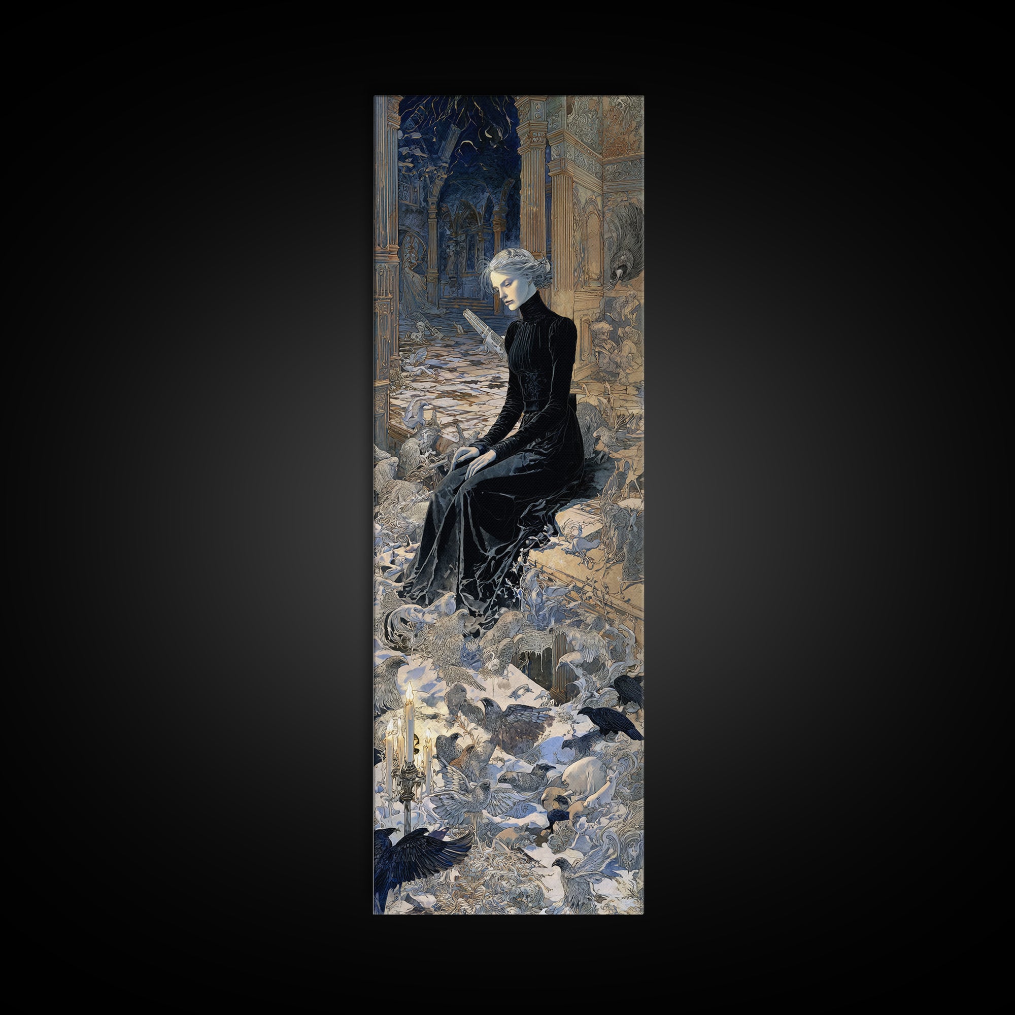The Derelict Asylum, Symbolist Death Art, Tall Narrow Wall Art, Dark Fantasy Wall Art, Framed Canvas Print, Halloween Wall Art