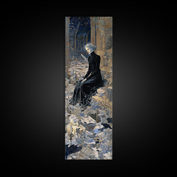 The Derelict Asylum, Symbolist Death Art, Tall Narrow Wall Art, Dark Fantasy Wall Art, Framed Canvas Print, Halloween Wall Art