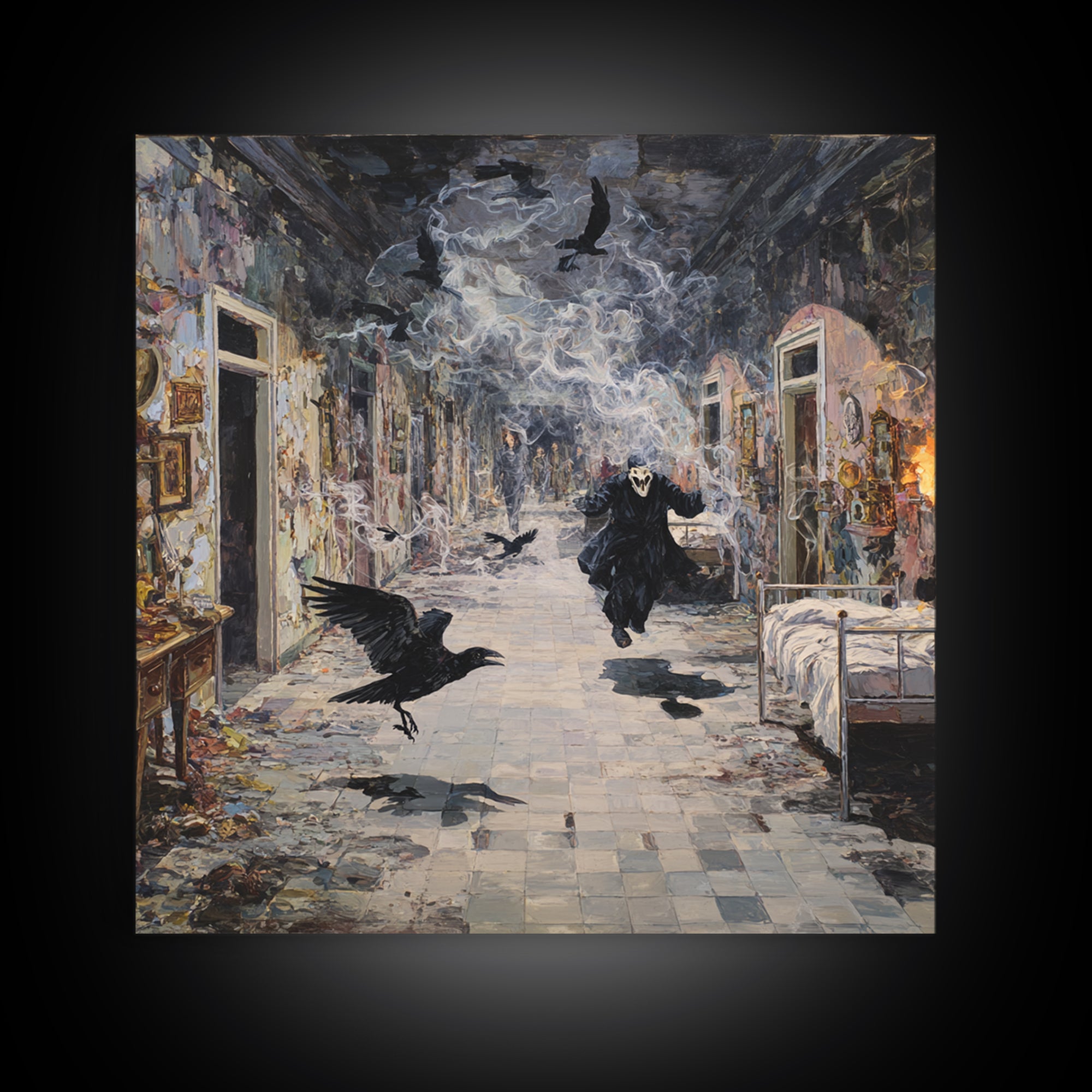 The Derelict Asylum, Grotesque Carnival Art, Square Wall Art, Gothic Horror Wall Art, Framed Canvas Print, Halloween Wall Art