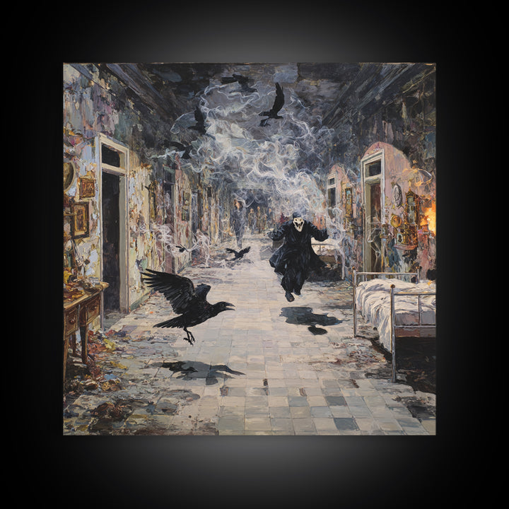 The Derelict Asylum, Grotesque Carnival Art, Square Wall Art, Gothic Horror Wall Art, Framed Canvas Print, Halloween Wall Art