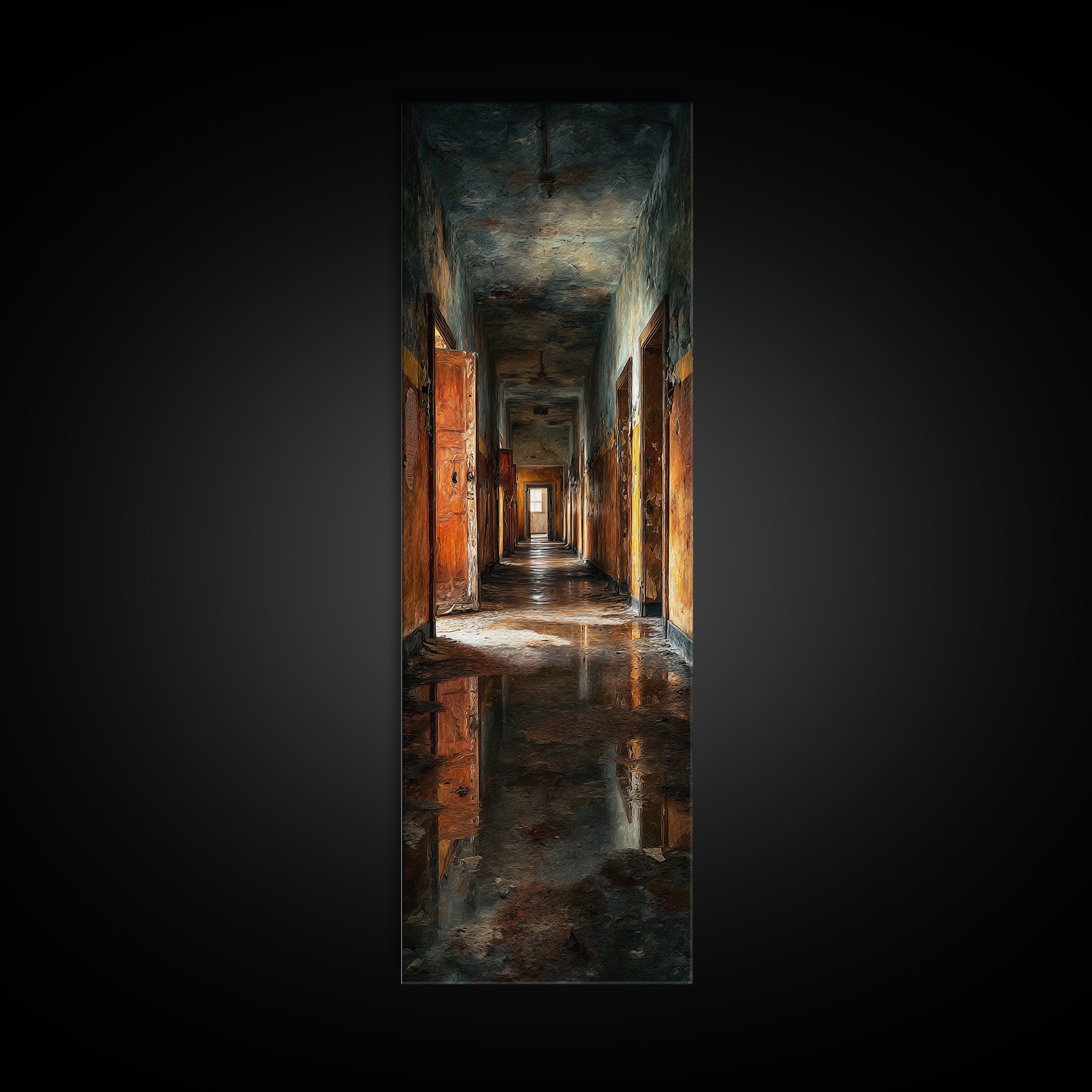 The Derelict Asylum, Expressionist Gothic Art, Tall Narrow Wall Art, Dark Halloween Decor, Canvas Print, Halloween Wall Art